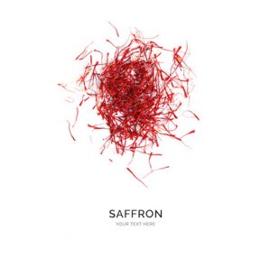 Creative layout made of saffron on white background. Flat lay. Food concept.