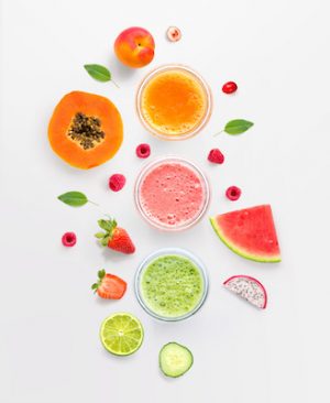 Creative layout made of smoothies. Flat lay. Food concept.