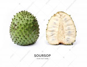 Creative layout made of soursop on the white background. Flat lay. Food concept. Macro  concept.