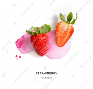 Creative layout made of strawberry on the watercolor background. Flat lay. Food concept.