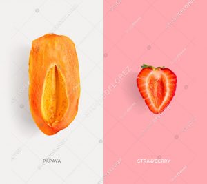 Creative layout made of strawberry and papaya. Flat lay. Food concept.