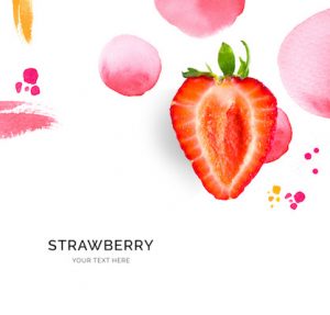 Creative layout made of strawberry on the watercolor background. Flat lay. Food concept.