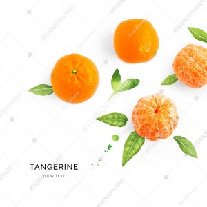 Creative layout made of tangerine on the watercolor background. Flat lay. Food concept.