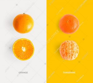 Creative layout made of tangerine and orange. Flat lay. Food concept.