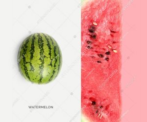 Creative layout made of watermelon. Flat lay. Food concept. Macro concept.